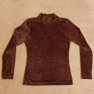 Women's Vintage 90s Stretch Velour Leopard Print Mockneck Top